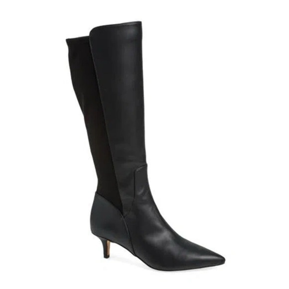 Nordstrom Women's Black Pailly Pointed Toe Knee-High Kitten Heel Tall Boot Sz 11 - Picture 1 of 9